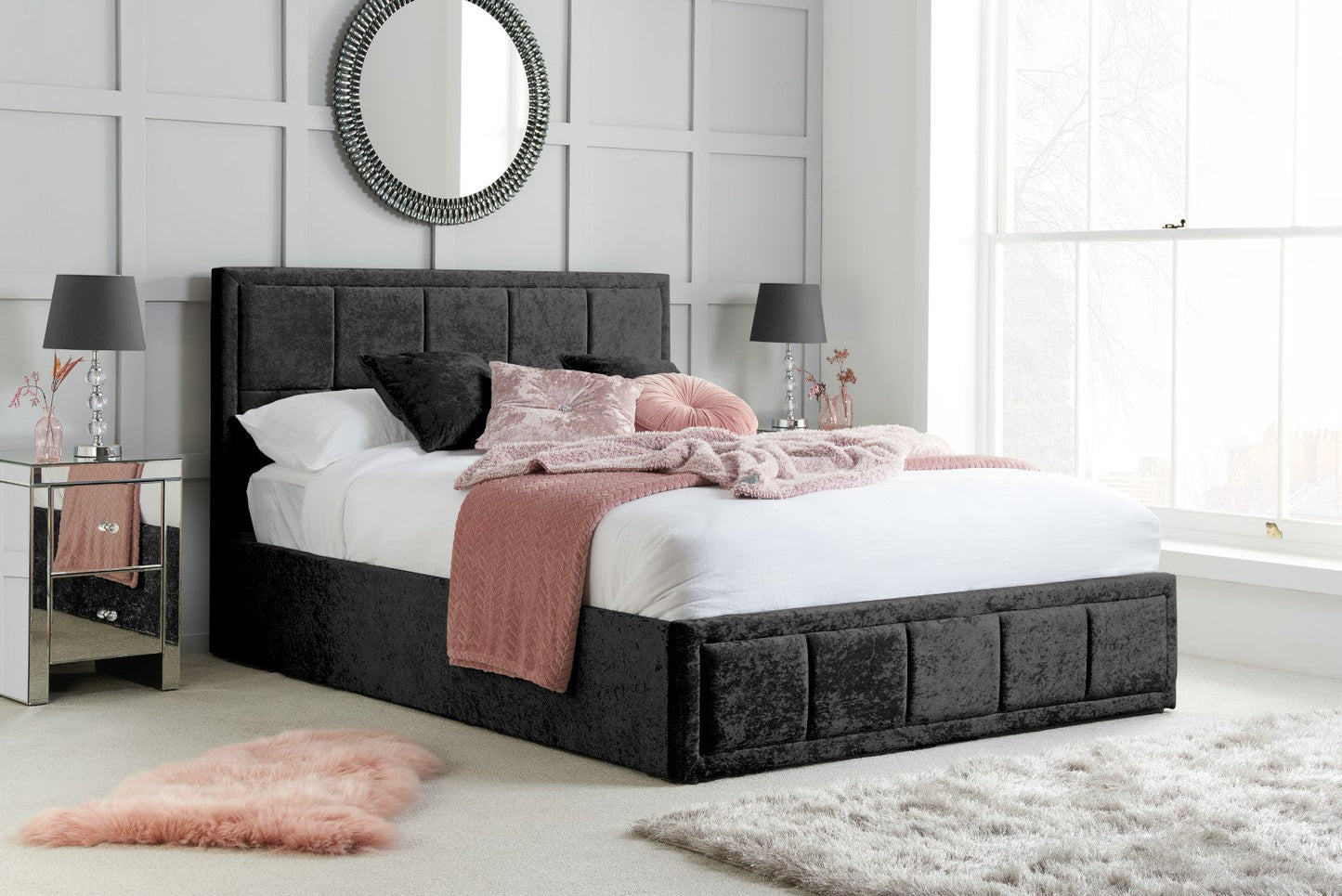 Birlea Hannover 4ft6 Double Black Crushed Velvet Fabric Ottoman Bed Frame