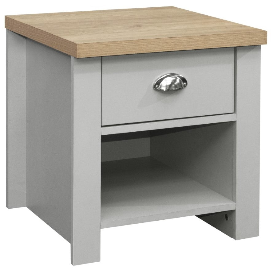 Birlea Highgate Grey And Oak 1 Drawer Lamp Table