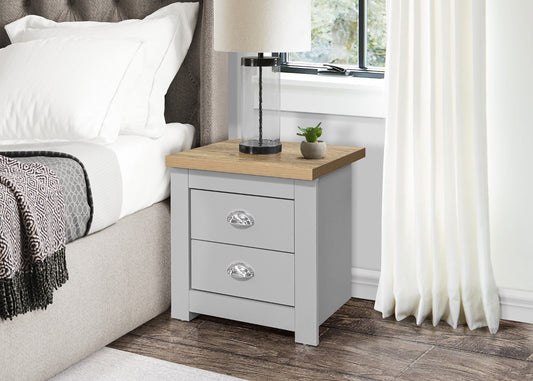 Birlea Highgate Grey And Oak 2 Drawer Bedside