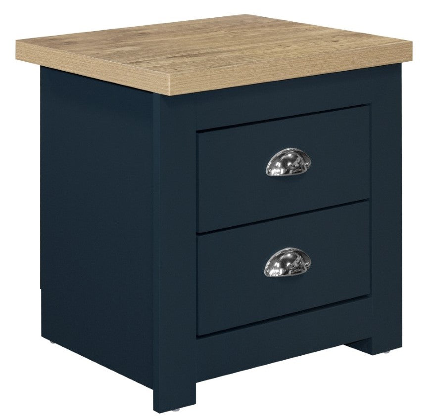 Birlea Highgate Blue And Oak 2 Drawer Bedside