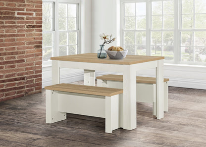 Birlea Highgate Cream And Oak Dining Table & Bench Set