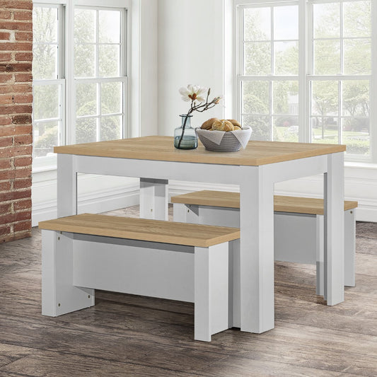 Birlea Highgate Grey And Oak Dining Table & Bench Set