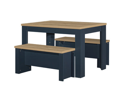 Birlea Highgate Blue And Oak Dining Table & Bench Set