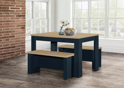 Birlea Highgate Blue And Oak Dining Table & Bench Set