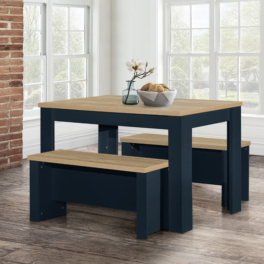 Birlea Highgate Blue And Oak Dining Table & Bench Set