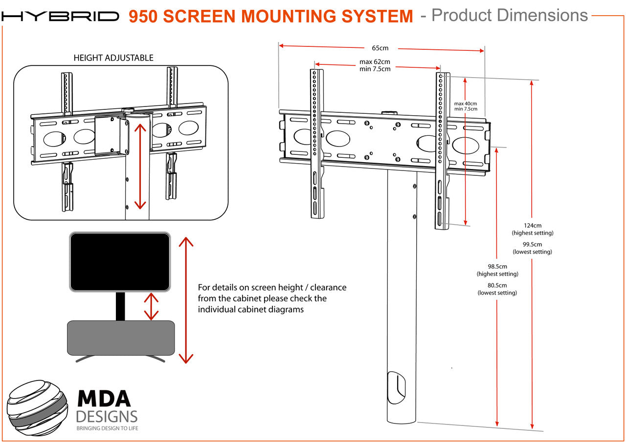 Cantilever TV Stand Hybrid 950 Screen Mounting For TVs Up To 60 Inches MDA Designs