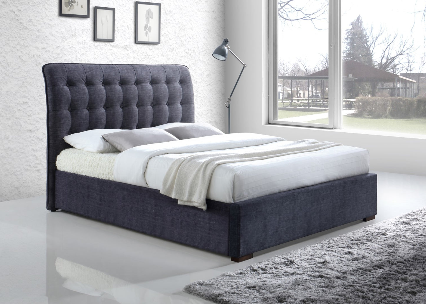 Time Living Hamilton 5ft Kingsize Dark Grey Fabric Bed Frame