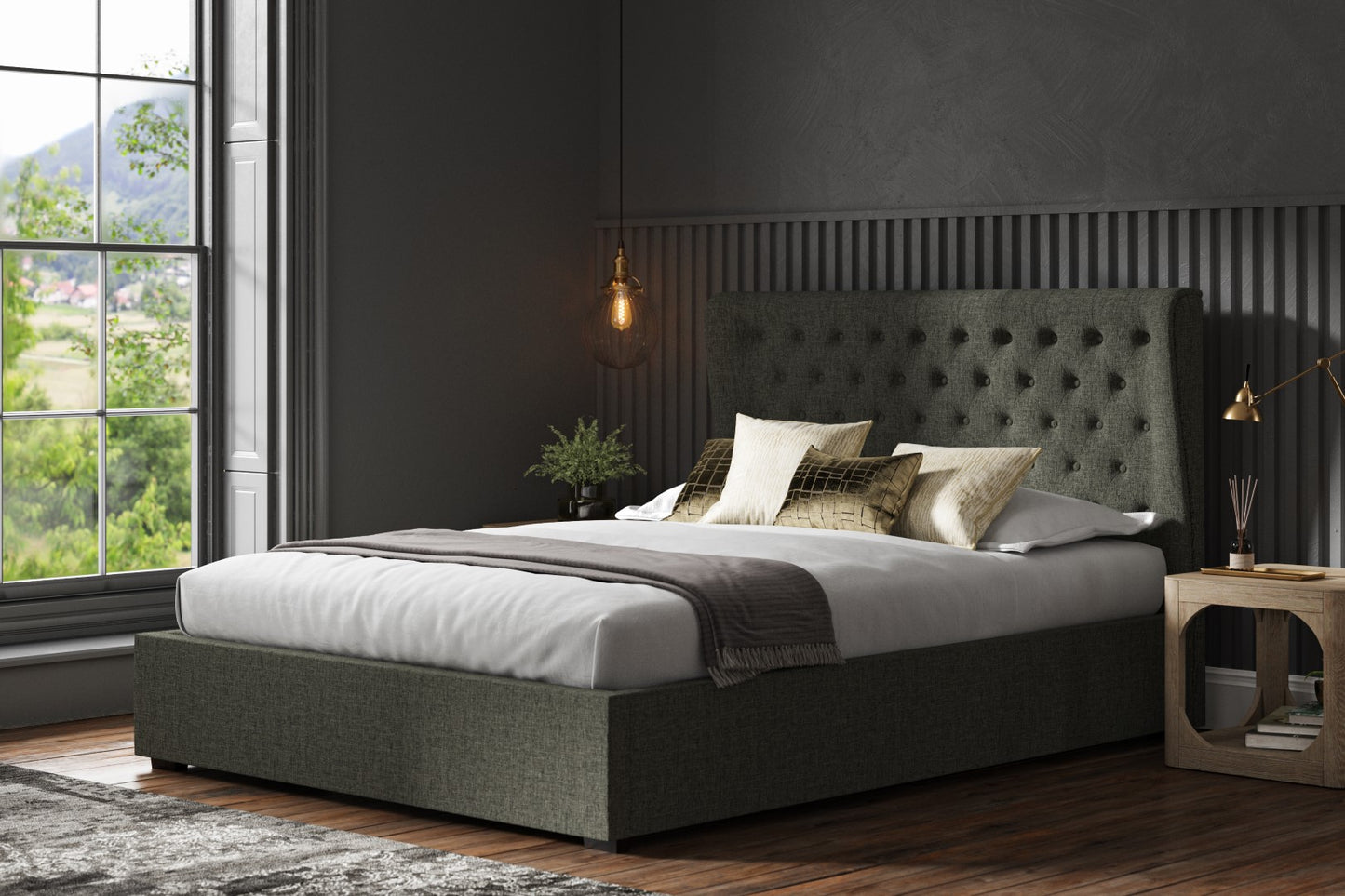 Emporia Hampstead 4ft6 Double Grey Linen Ottoman Bed Frame