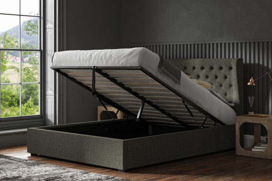 Emporia Hampstead 5ft Kingsize Grey Linen Ottoman Bed Frame