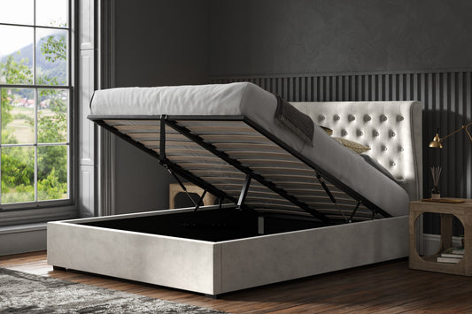 Emporia Hampstead 6ft Super Kingsize Light Grey Velvet Ottoman Bed Frame