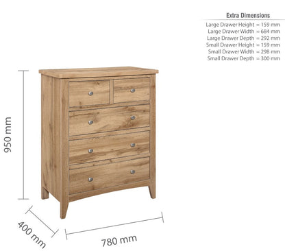 Birlea Hampstead Oak 3 + 2 Drawer Chest