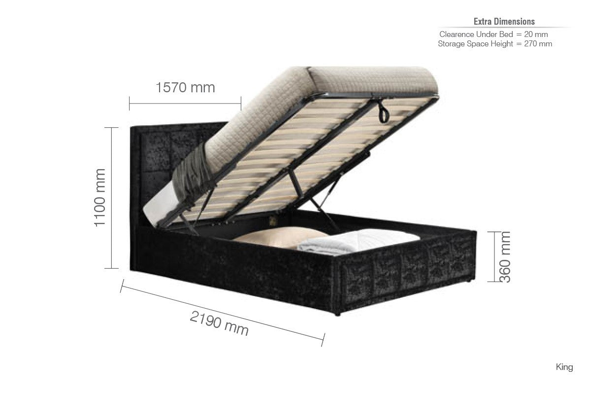 Birlea Hannover 5ft Kingsize Black Crushed Velvet Fabric Ottoman Bed Frame