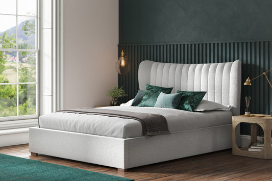 Emporia Harcourt 5ft Kingsize White Boucle Ottoman Bed Frame