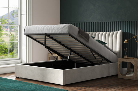 Emporia Harcourt 6ft Super Kingsize Light Grey Velvet Ottoman Bed Frame