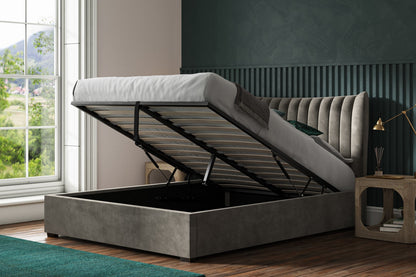 Emporia Harcourt 5ft Kingsize Mid Grey Velvet Ottoman Bed Frame