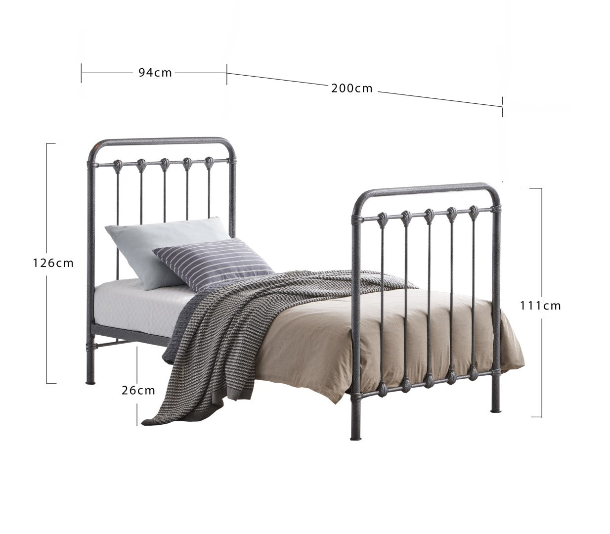 Time Living Havana 3ft Single Speckled Black And Silver Metal Bed Frame