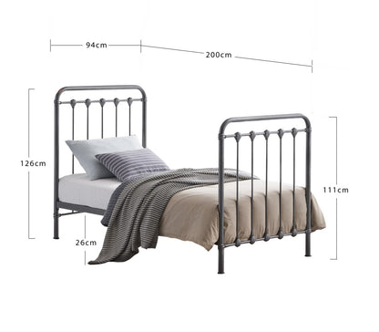 Time Living Havana 3ft Single Speckled Black And Silver Metal Bed Frame