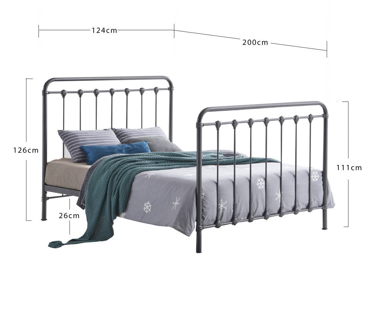 Time Living Havana 4ft Small Double Speckled Black And Silver Metal Bed Frame