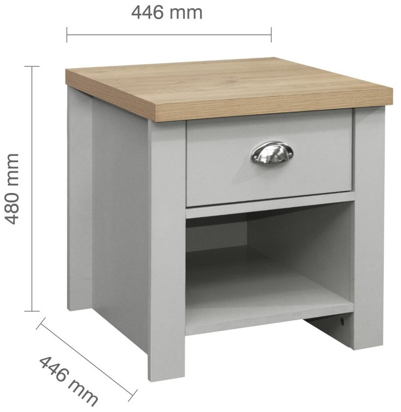 Birlea Highgate Grey And Oak 1 Drawer Lamp Table