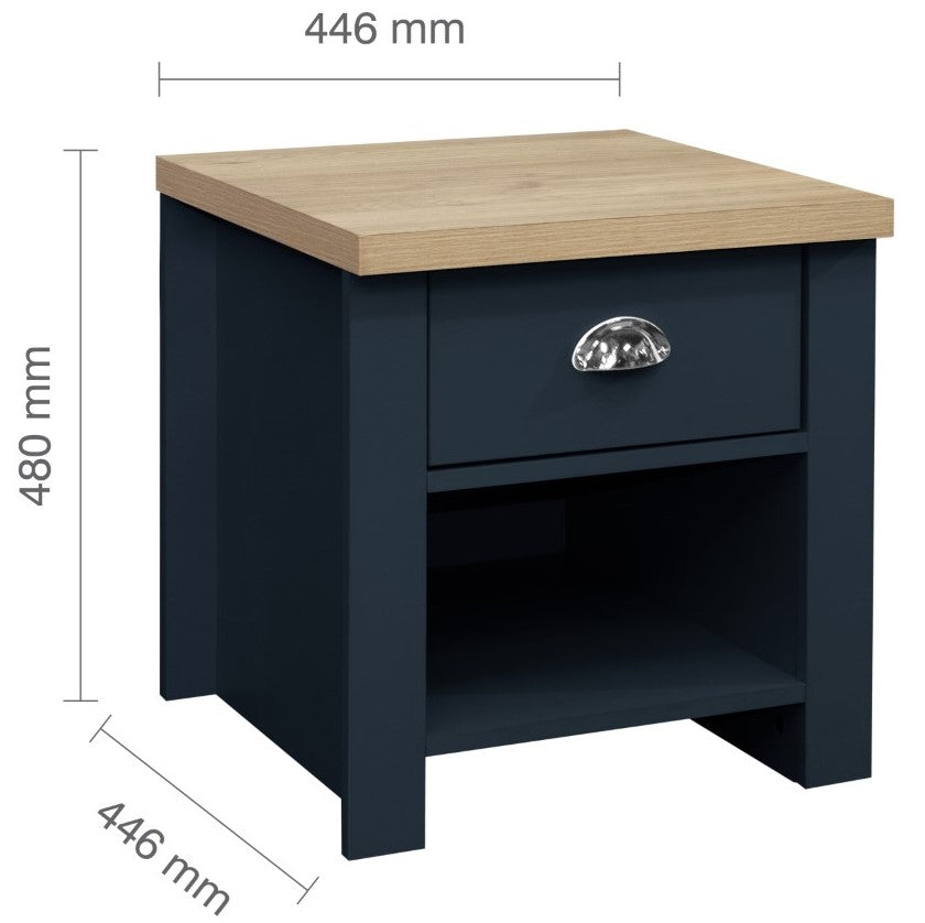 Birlea Highgate Blue And Oak 1 Drawer Lamp Table