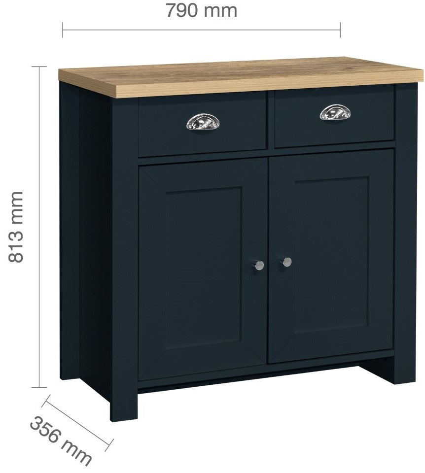 Birlea Highgate Blue And Oak 2 Door 2 Drawer Sideboard