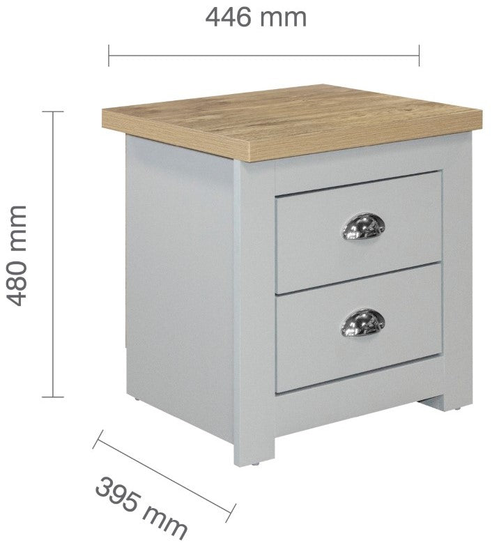 Birlea Highgate Grey And Oak 2 Drawer Bedside