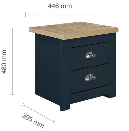 Birlea Highgate Blue And Oak 2 Drawer Bedside