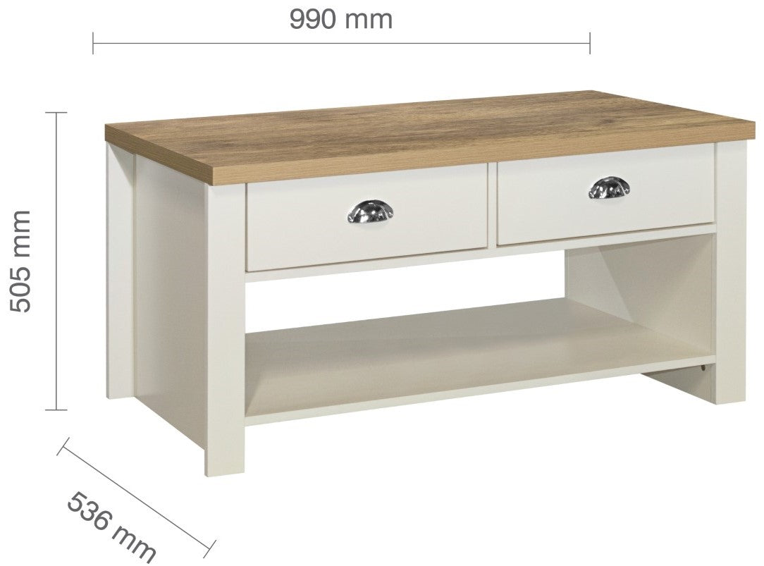 Birlea Highgate Cream And Oak 2 Drawer Coffee Table