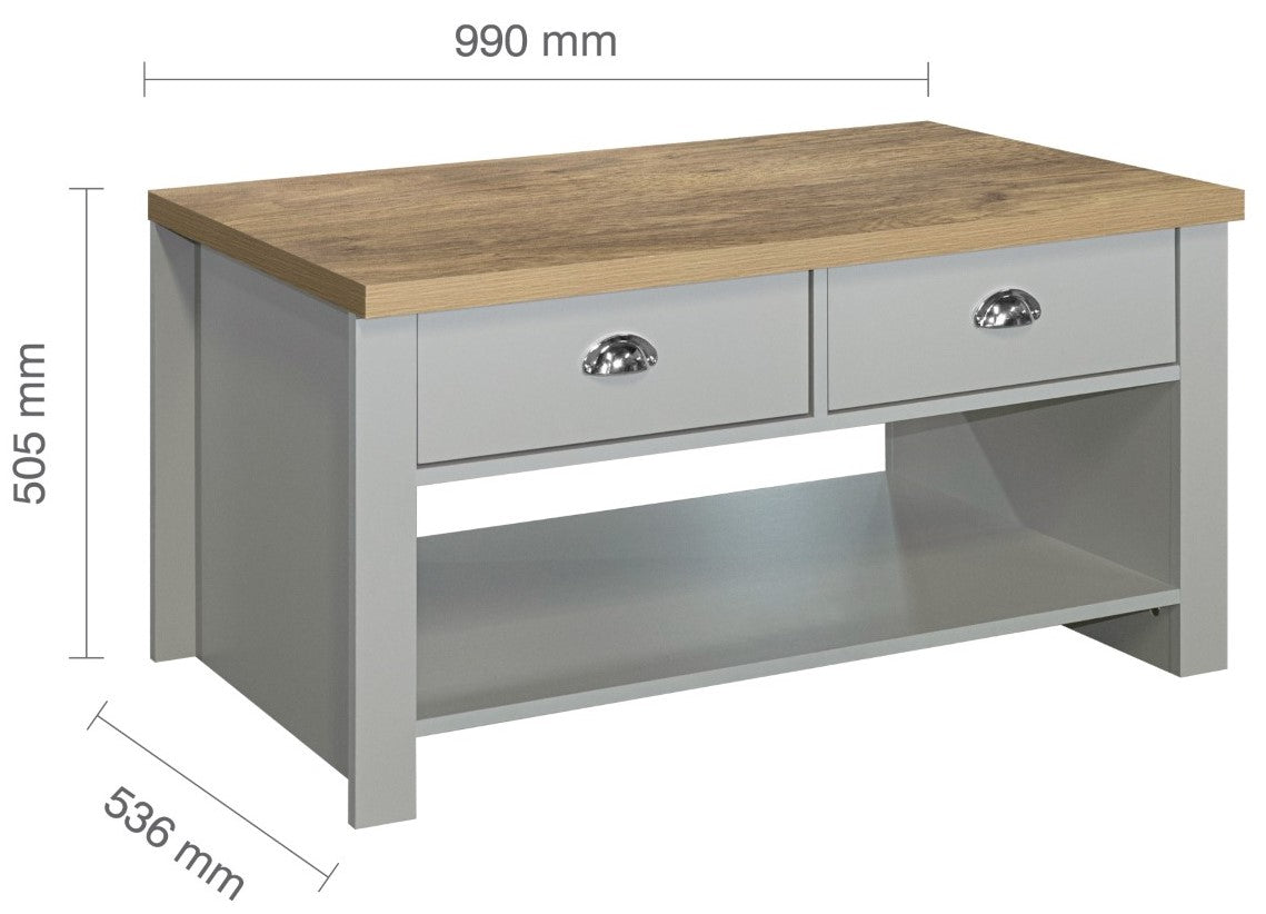 Birlea Highgate Grey And Oak 2 Drawer Coffee Table