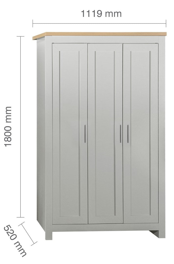 Birlea Highgate Grey And Oak 3 Door Wardrobe