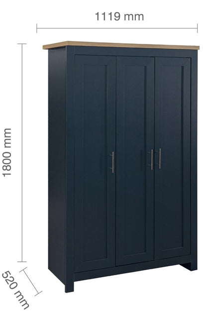 Birlea Highgate Blue And Oak 3 Door Wardrobe