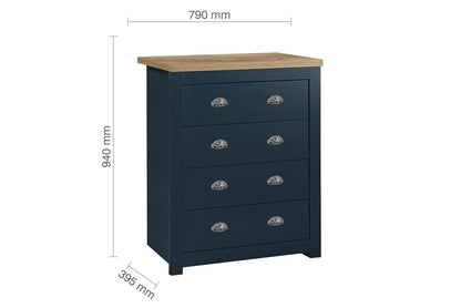 Birlea Highgate Blue And Oak 4 Drawer Chest