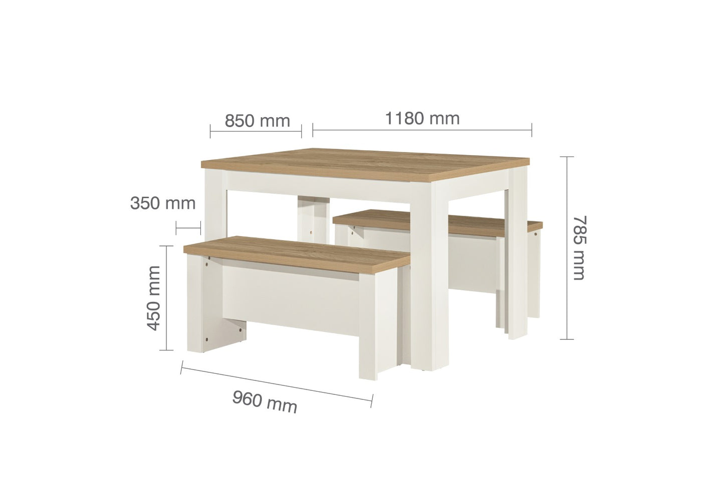 Birlea Highgate Cream And Oak Dining Table & Bench Set