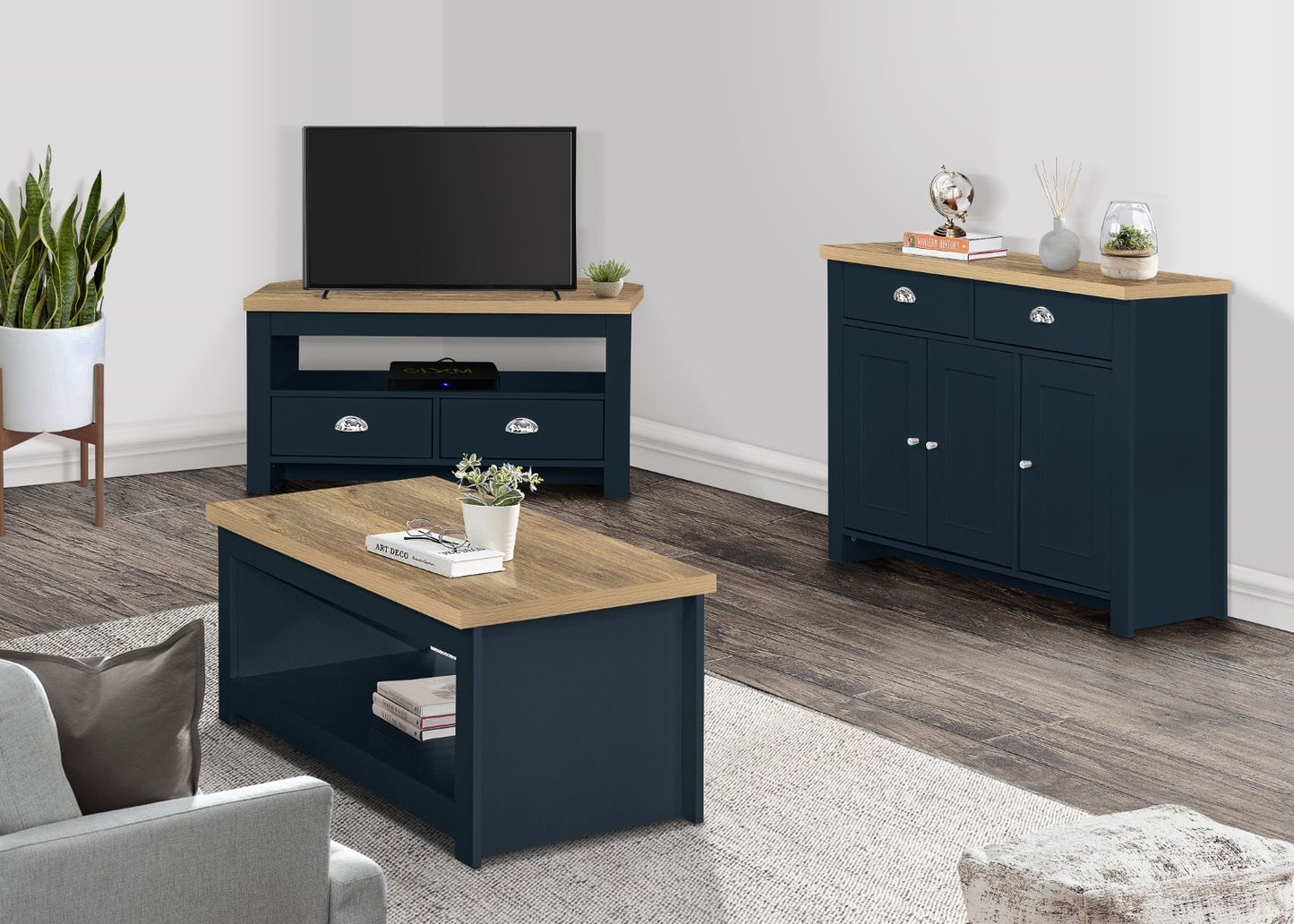 Birlea Highgate Blue And Oak Corner Tv Unit