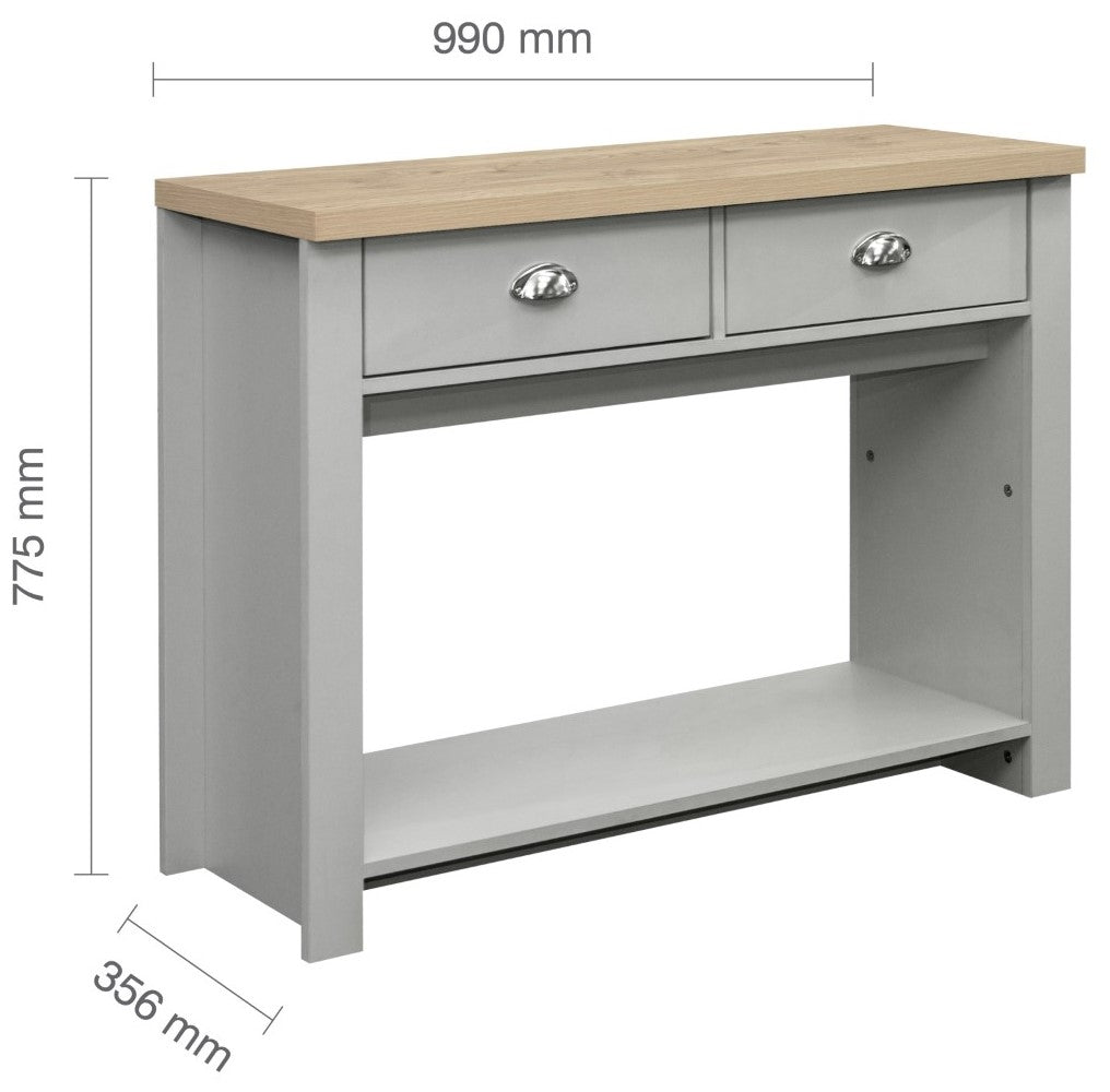 Birlea Highgate Grey And Oak 2 Drawer Console Table