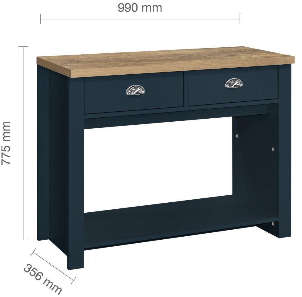 Birlea Highgate Blue And Oak 2 Drawer Console Table