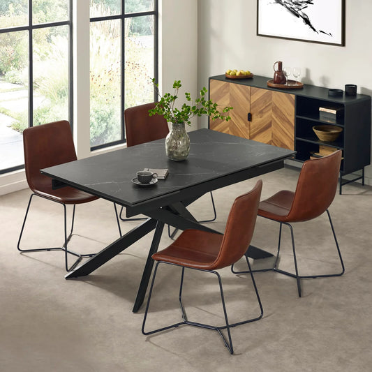 Joren Set of 2 Tan Brown PU Leather Dining Chairs