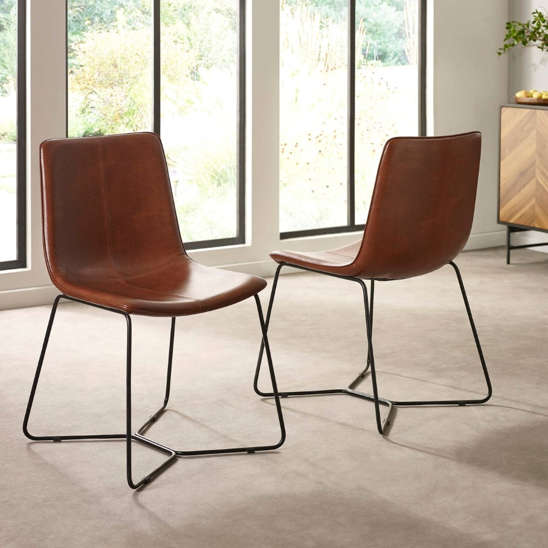 Joren Set of 2 Tan Brown PU Leather Dining Chairs
