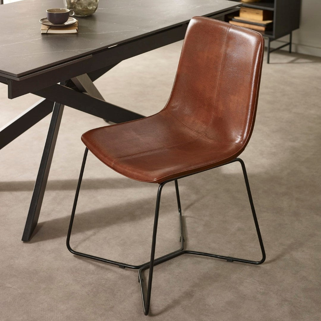 Joren Set of 2 Tan Brown PU Leather Dining Chairs
