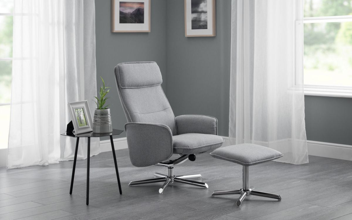 Julian Bowen Aria Light Grey Contemporary Swivel And Recliner Chair