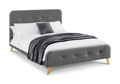 Julian Bowen Astrid Mid Grey Linen 4ft6 Double Curved Retro Bed