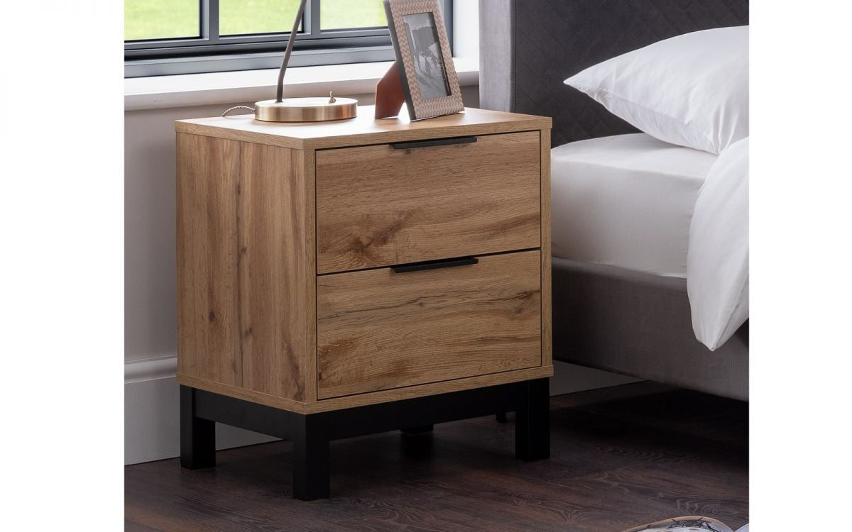 Oak 2 Drawer Bedside Table