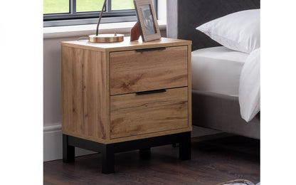 Oak 2 Drawer Bedside Table