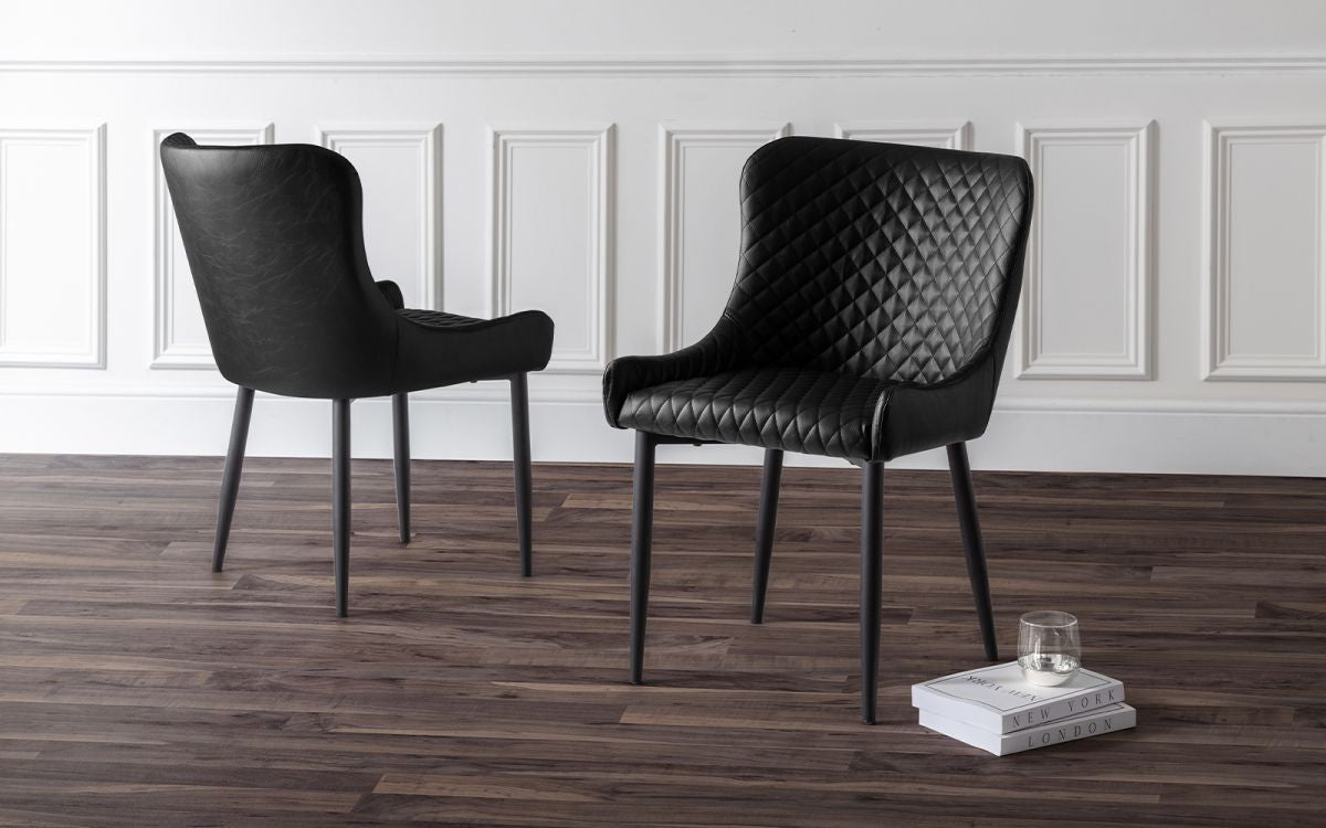 2 x Julian Bowen Black Faux Leather Dining Chairs
