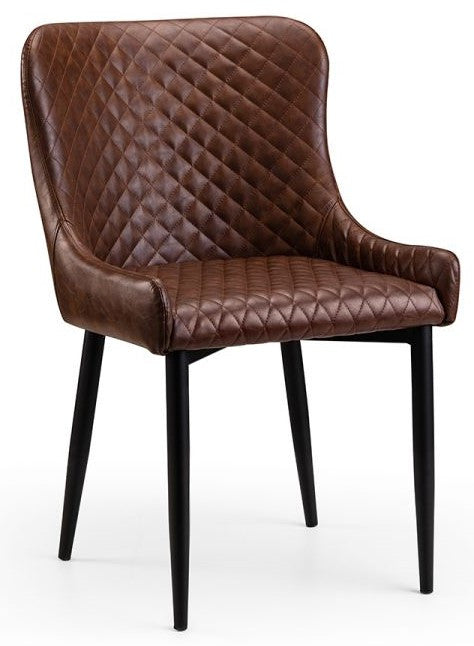 2 x Julian Bowen Brown Faux Leather Dining Chairs