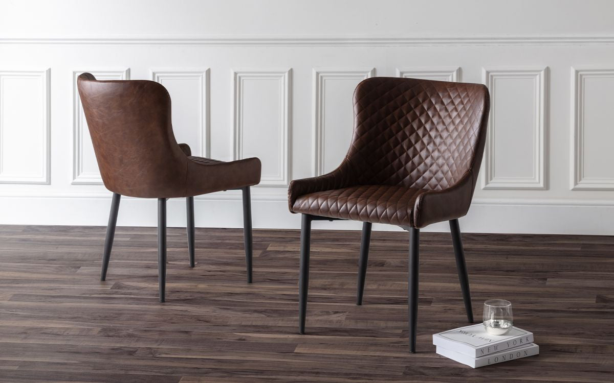 2 x Julian Bowen Brown Faux Leather Dining Chairs