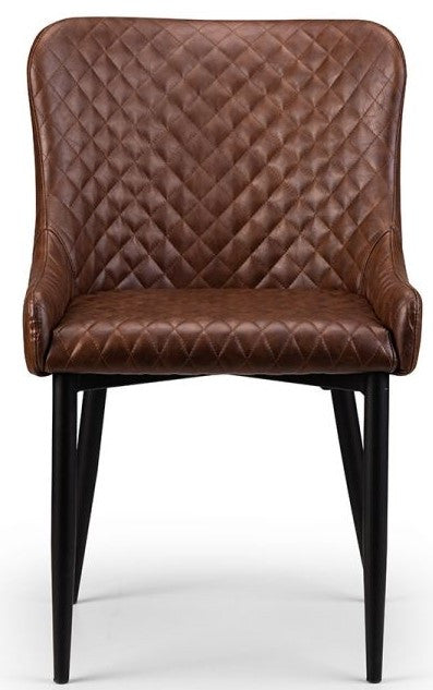 2 x Julian Bowen Brown Faux Leather Dining Chairs