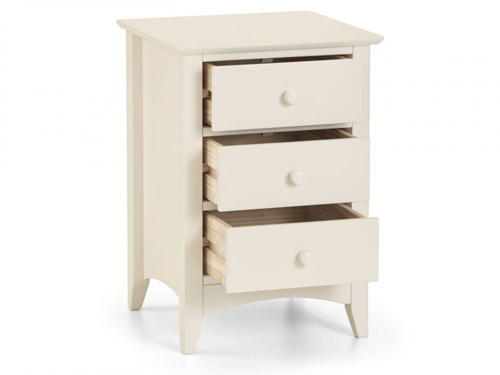 Julian Bowen Cameo 3 Drawer White Bedside Cabinet