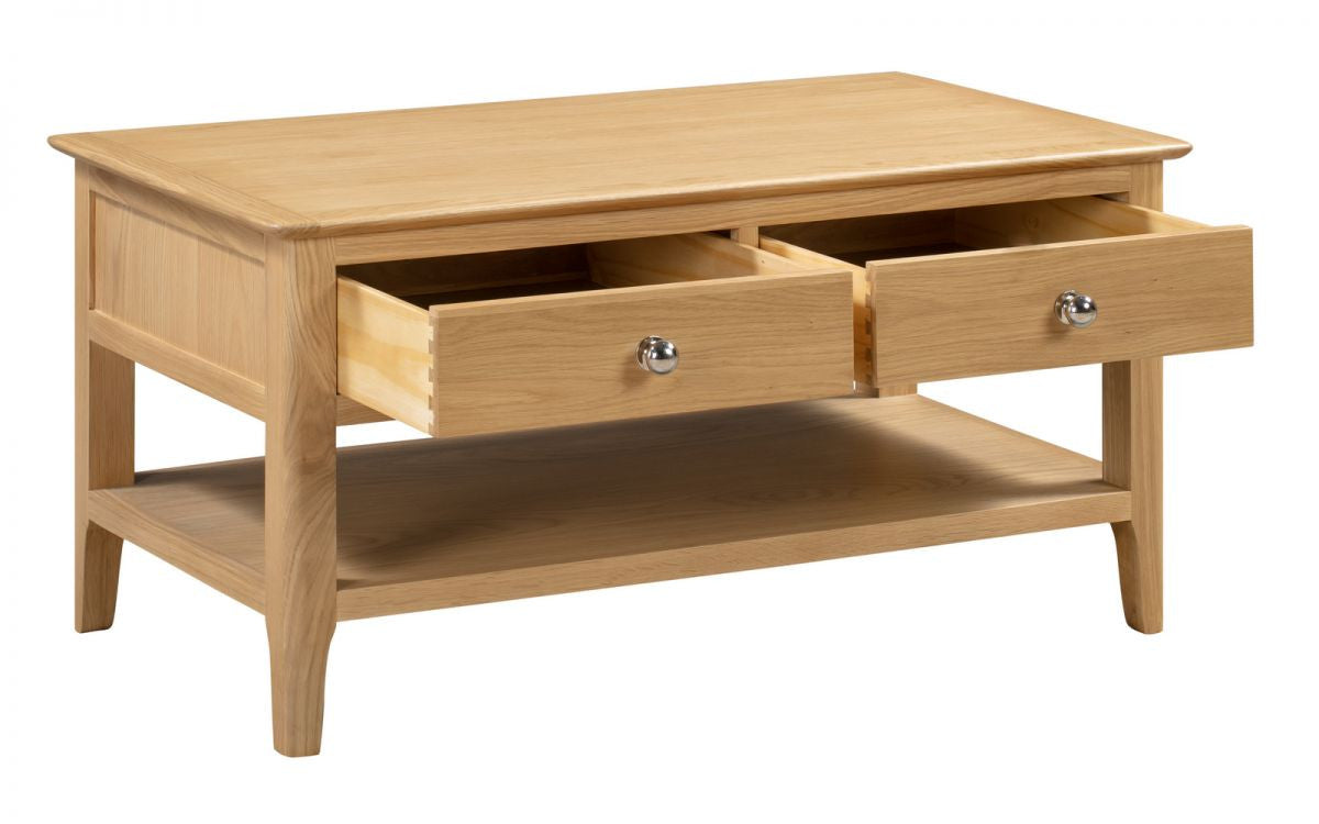 Julian Bowen Cotswold Solid Oak Coffee Table With 2 Drawers