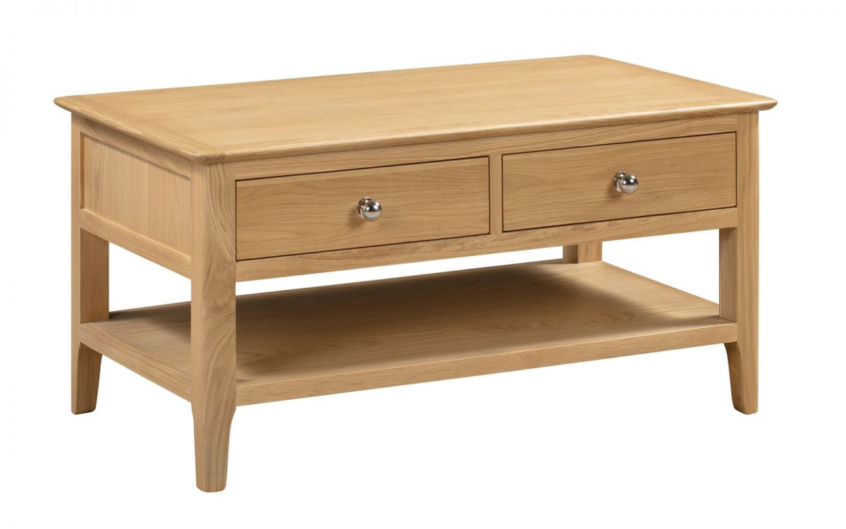 Julian Bowen Cotswold Solid Oak Coffee Table With 2 Drawers